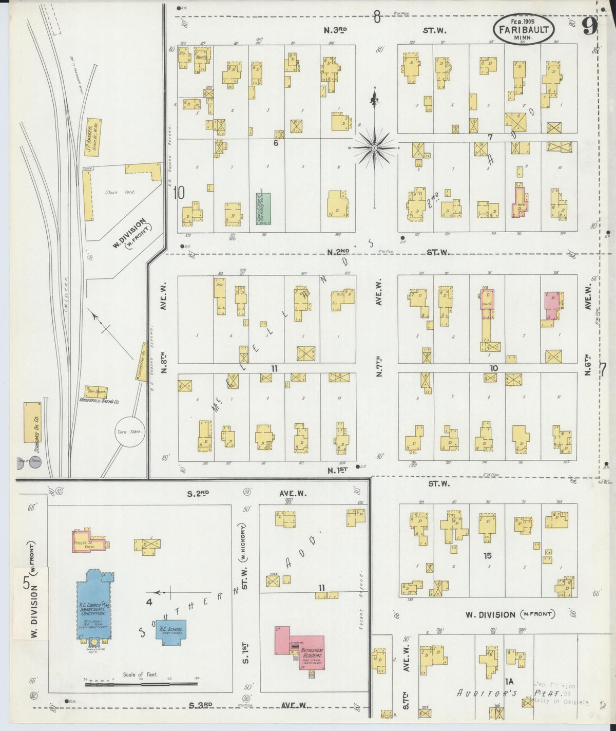 Sanborn Fire Insurance Map from Faribault, Rice County, Minnesota (1905), Sheet #0009 - Complete Map Set gallery image, historic Sanborn map, vintage wall art, Minnesota Minnesota
