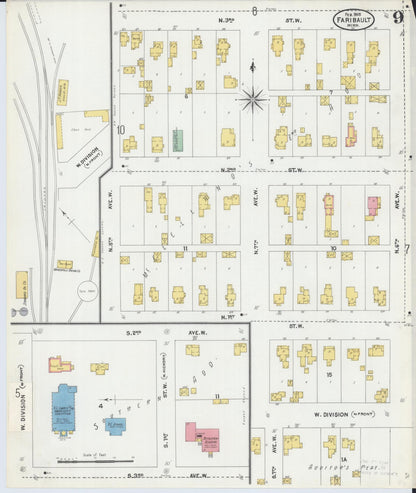 Sanborn Fire Insurance Map from Faribault, Rice County, Minnesota (1905), Sheet #0009 - Complete Map Set gallery image, historic Sanborn map, vintage wall art, Minnesota Minnesota