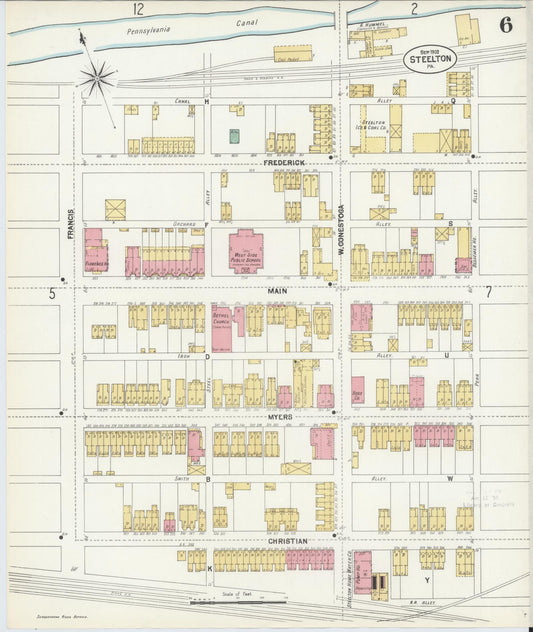 Sanborn Fire Insurance Map from Steelton, Dauphin County, Pennsylvania (1902), Sheet #0006 - Historic Sanborn Fire Insurance Map Print, vintage old map wall art, antique decor, genealogy gift, Pennsylvania Pennsylvania map