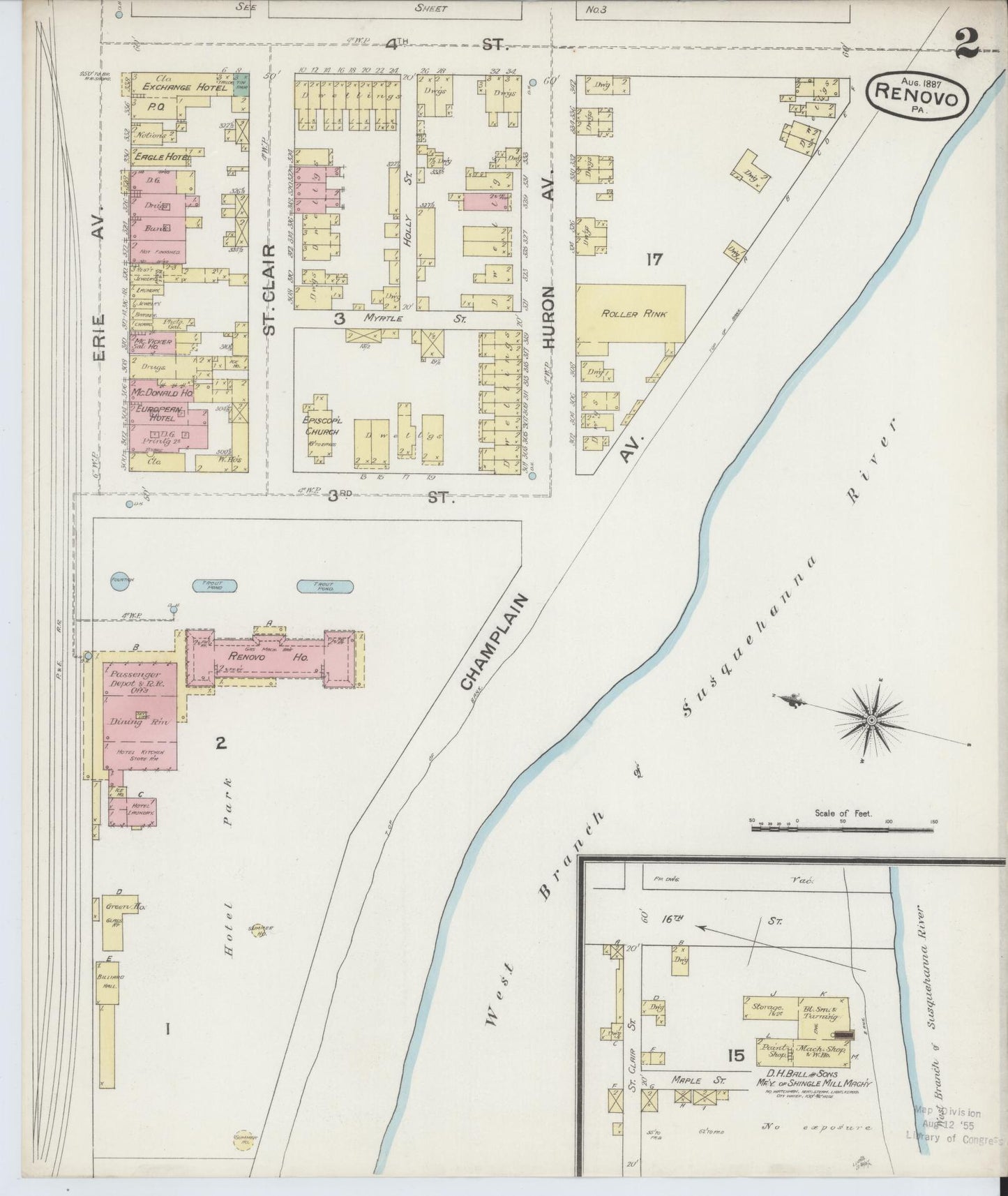 Sanborn Fire Insurance Map from Renovo, Clinton County, Pennsylvania (1887), Sheet #0002 - Complete Map Set gallery image, historic Sanborn map, vintage wall art, Pennsylvania Pennsylvania