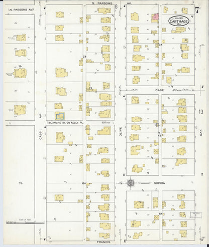 Sanborn Fire Insurance Map from Carthage, Jasper County, Missouri (1915), Sheet #0007 - Complete Map Set gallery image, historic Sanborn map, vintage wall art, Missouri Missouri