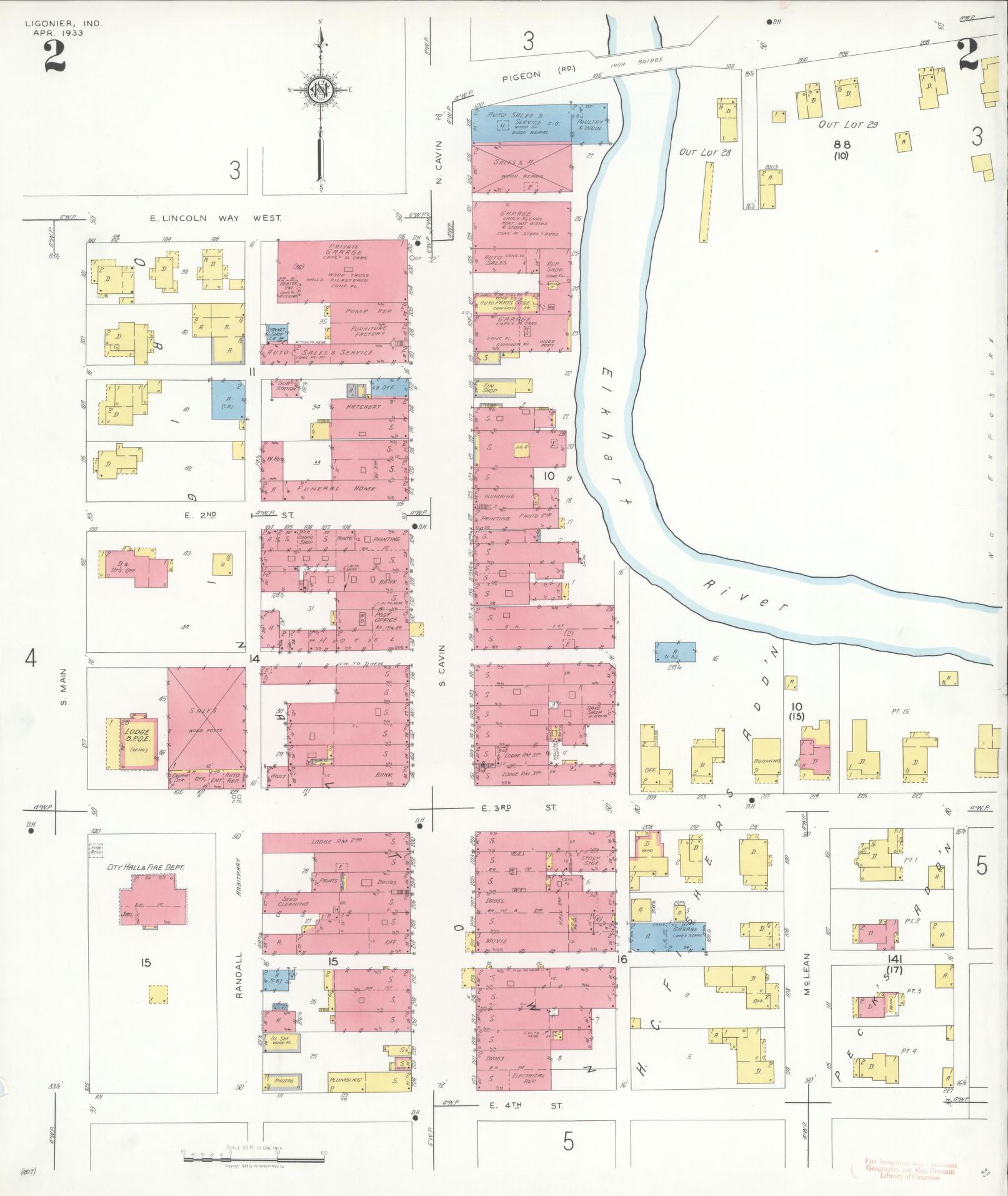 Sanborn Fire Insurance Map from Ligonier, Noble County, Indiana (1933), Sheet #0002 - Complete Map Set gallery image, historic Sanborn map, vintage wall art, Indiana Indiana
