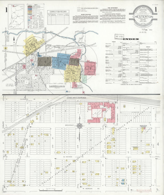 Sanborn Fire Insurance Map from Chesterton, Porter County, Indiana (1935), Sheet #0001 - Historic Sanborn Fire Insurance Map Print, vintage old map wall art, antique decor, genealogy gift, Indiana Indiana map