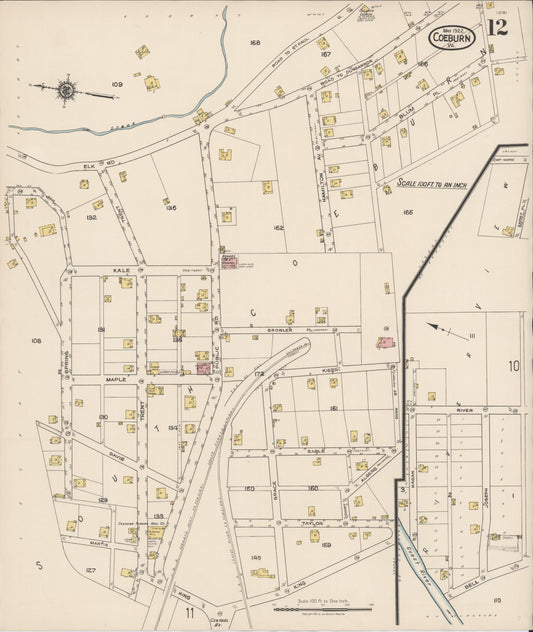 Sanborn Fire Insurance Map from Coeburn, Wise County, Virginia (1922), Sheet #0012 - Historic Sanborn Fire Insurance Map Print, vintage old map wall art, antique decor, genealogy gift, Virginia Virginia map