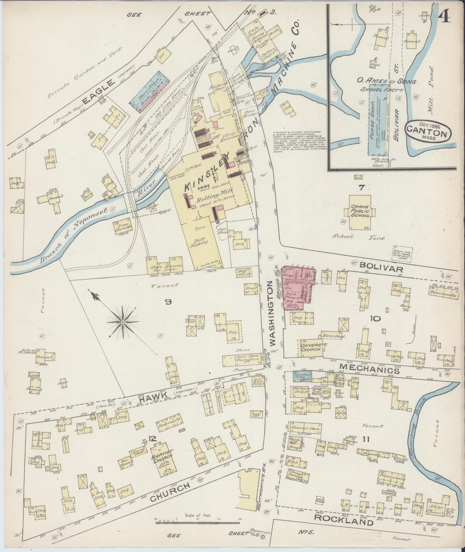 Sanborn Fire Insurance Map from Canton, Norfolk County, Massachusetts (1885), Sheet #0004 - Complete Map Set gallery image, historic Sanborn map, vintage wall art, Massachusetts Massachusetts