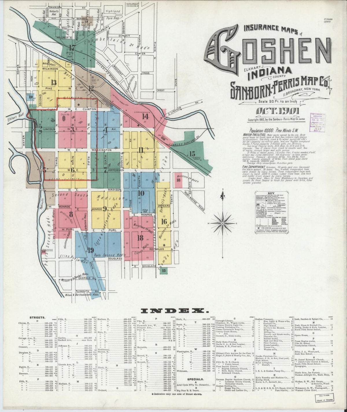 Sanborn Fire Insurance Map from Goshen, Elkhart County, Indiana (1901), Sheet #0001 - Historic Sanborn Fire Insurance Map Print, vintage old map wall art, antique decor, genealogy gift, Indiana Indiana map