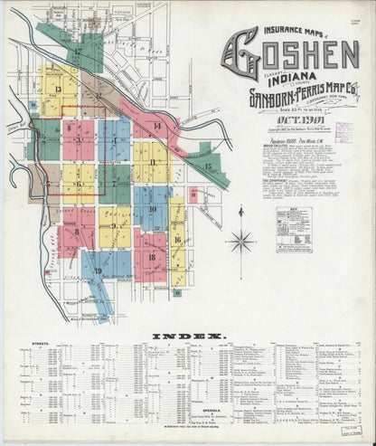 Sanborn Fire Insurance Map from Goshen, Elkhart County, Indiana (1901), Sheet #0001 - Historic Sanborn Fire Insurance Map Print, vintage old map wall art, antique decor, genealogy gift, Indiana Indiana map