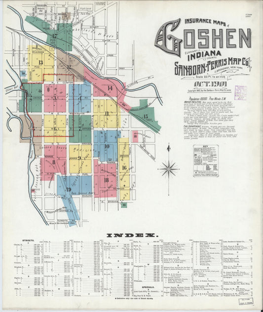 Sanborn Fire Insurance Map from Goshen, Elkhart County, Indiana (1901), Sheet #0001 - Historic Sanborn Fire Insurance Map Print, vintage old map wall art, antique decor, genealogy gift, Indiana Indiana map