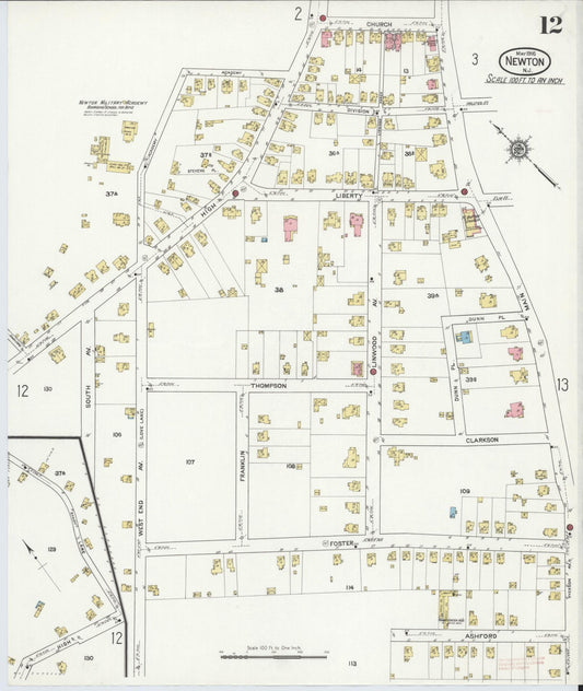 Sanborn Fire Insurance Map from Newton, Sussex County, New Jersey (1916), Sheet #0012 - Historic Sanborn Fire Insurance Map Print, vintage old map wall art, antique decor, genealogy gift, New Jersey New Jersey map
