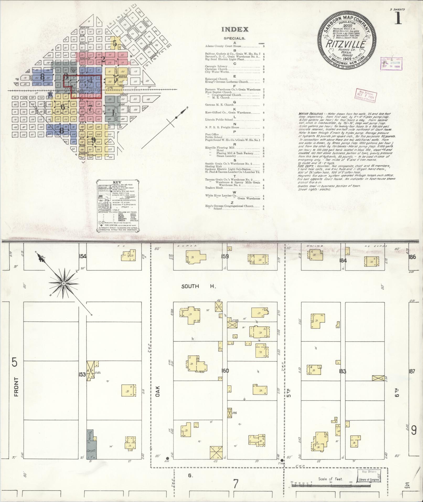 Sanborn Fire Insurance Map from Ritzville, Adams County, Washington (1909), Sheet #0001 - Complete Map Set gallery image, historic Sanborn map, vintage wall art, Washington Washington