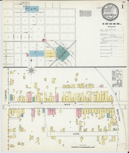 Sanborn Fire Insurance Map from Braidwood, Will County, Illinois (1892), Sheet #0001 - Complete Map Set gallery image, historic Sanborn map, vintage wall art, Illinois Illinois
