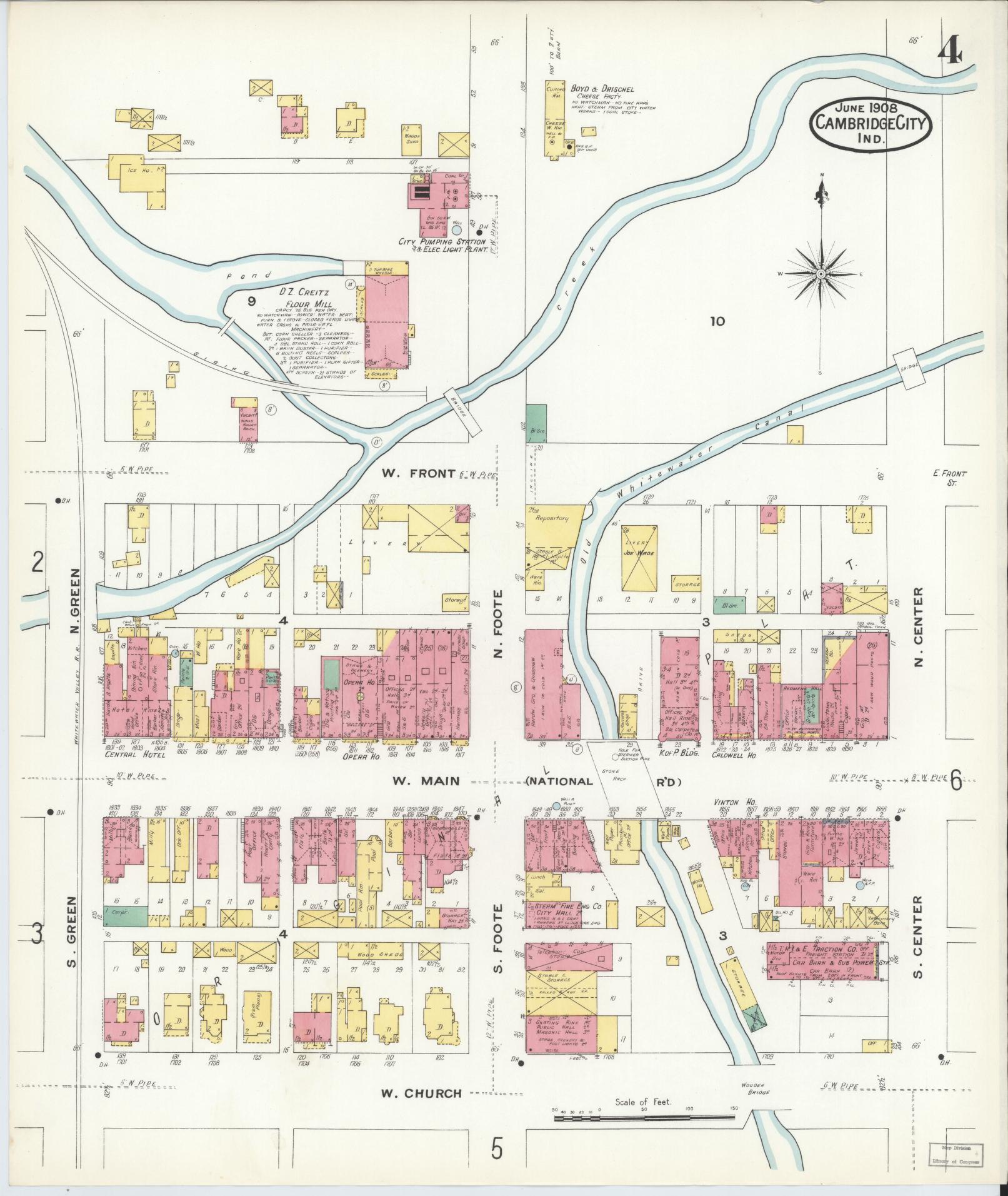 Sanborn Fire Insurance Map from Cambridge City, Wayne County, Indiana (1908), Sheet #0004 - Historic Sanborn Fire Insurance Map Print, vintage old map wall art, antique decor, genealogy gift, Indiana Indiana map