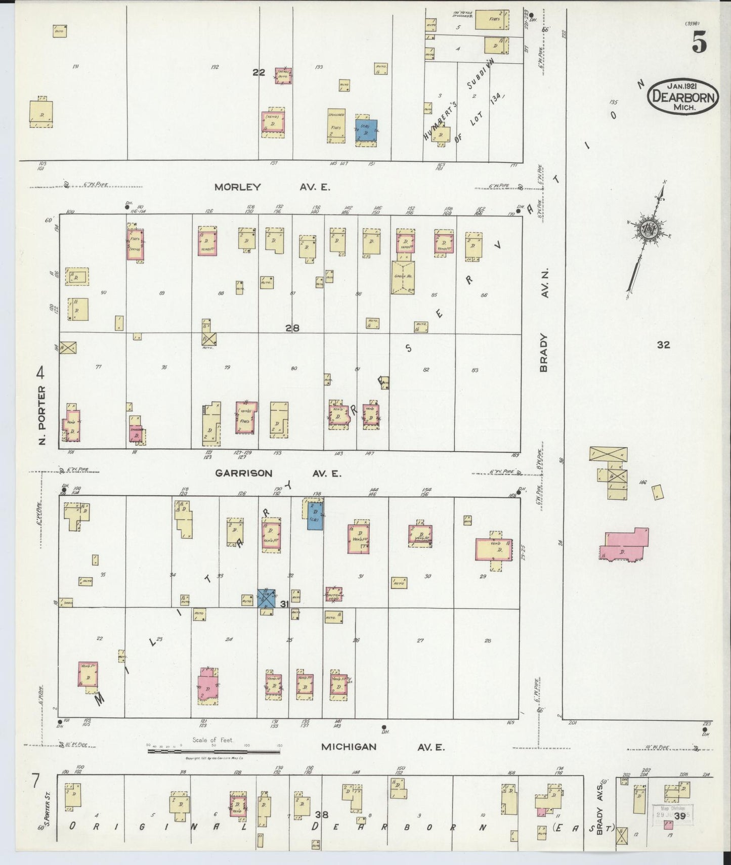 Sanborn Fire Insurance Map from Dearborn, Wayne County, Michigan (1921), Sheet #0005 - Complete Map Set gallery image, historic Sanborn map, vintage wall art, Michigan Michigan