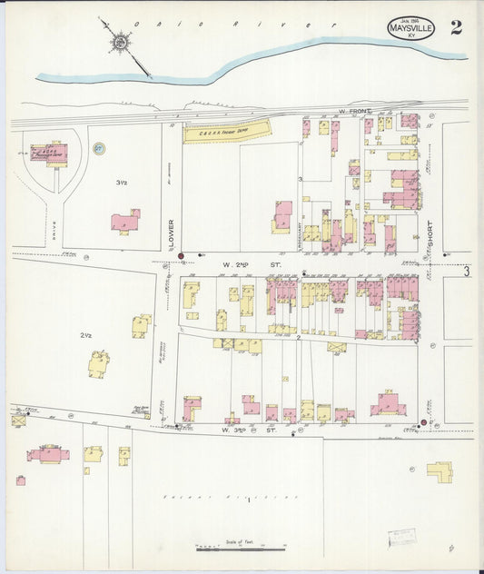 Sanborn Fire Insurance Map from Maysville, Mason County, Kentucky (1914), Sheet #0002 - Historic Sanborn Fire Insurance Map Print, vintage old map wall art, antique decor, genealogy gift, Kentucky Kentucky map