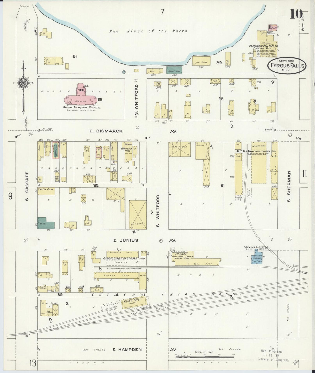 Sanborn Fire Insurance Map from Fergus Falls, Otter Tail County, Minnesota (1909), Sheet #0010 - Complete Map Set gallery image, historic Sanborn map, vintage wall art, Minnesota Minnesota