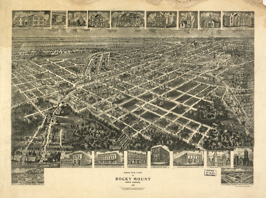 Bird's eye view of Rocky Mount, North Carolina 1907 (1907) – Historic Bird’s-Eye View Panorama Print