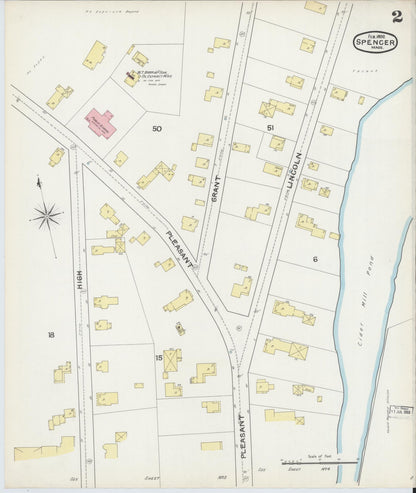 Sanborn Fire Insurance Map from Spencer, Worcester County, Massachusetts (1892), Sheet #0002 - Complete Map Set gallery image, historic Sanborn map, vintage wall art, Massachusetts Massachusetts