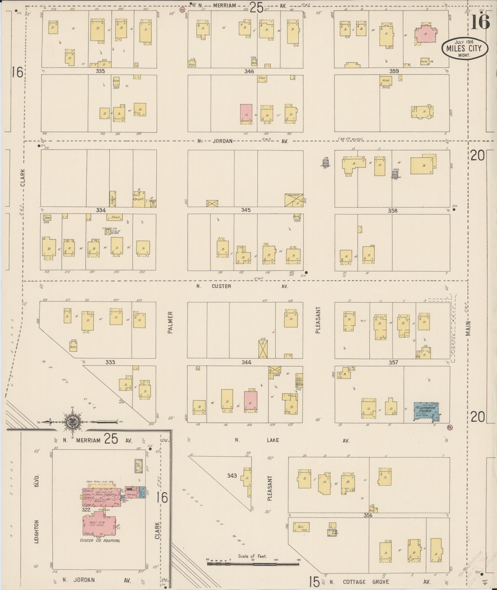 Sanborn Fire Insurance Map from Miles City, Custer County, Montana (1916), Sheet #0016 - Complete Map Set gallery image, historic Sanborn map, vintage wall art, Montana Montana