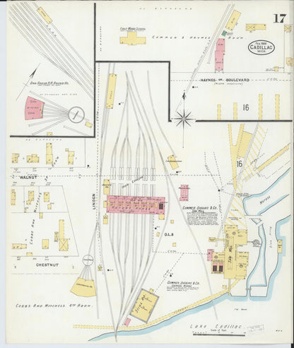 Sanborn Fire Insurance Map from Cadillac, Wexford County, Michigan (1906), Sheet #0017 - Complete Map Set gallery image, historic Sanborn map, vintage wall art, Michigan Michigan