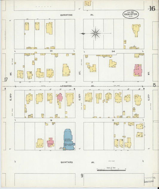Sanborn Fire Insurance Map from Anniston, Calhoun County, Alabama (1905), Sheet #0016 - Historic Sanborn Fire Insurance Map Print, vintage old map wall art, antique decor, genealogy gift, Alabama Alabama map