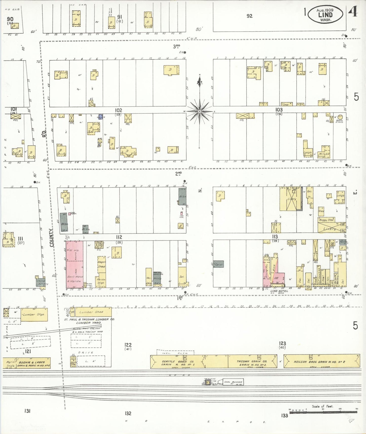 Sanborn Fire Insurance Map from Lind, Adams County, Washington (1909), Sheet #0004 - Complete Map Set gallery image, historic Sanborn map, vintage wall art, Washington Washington