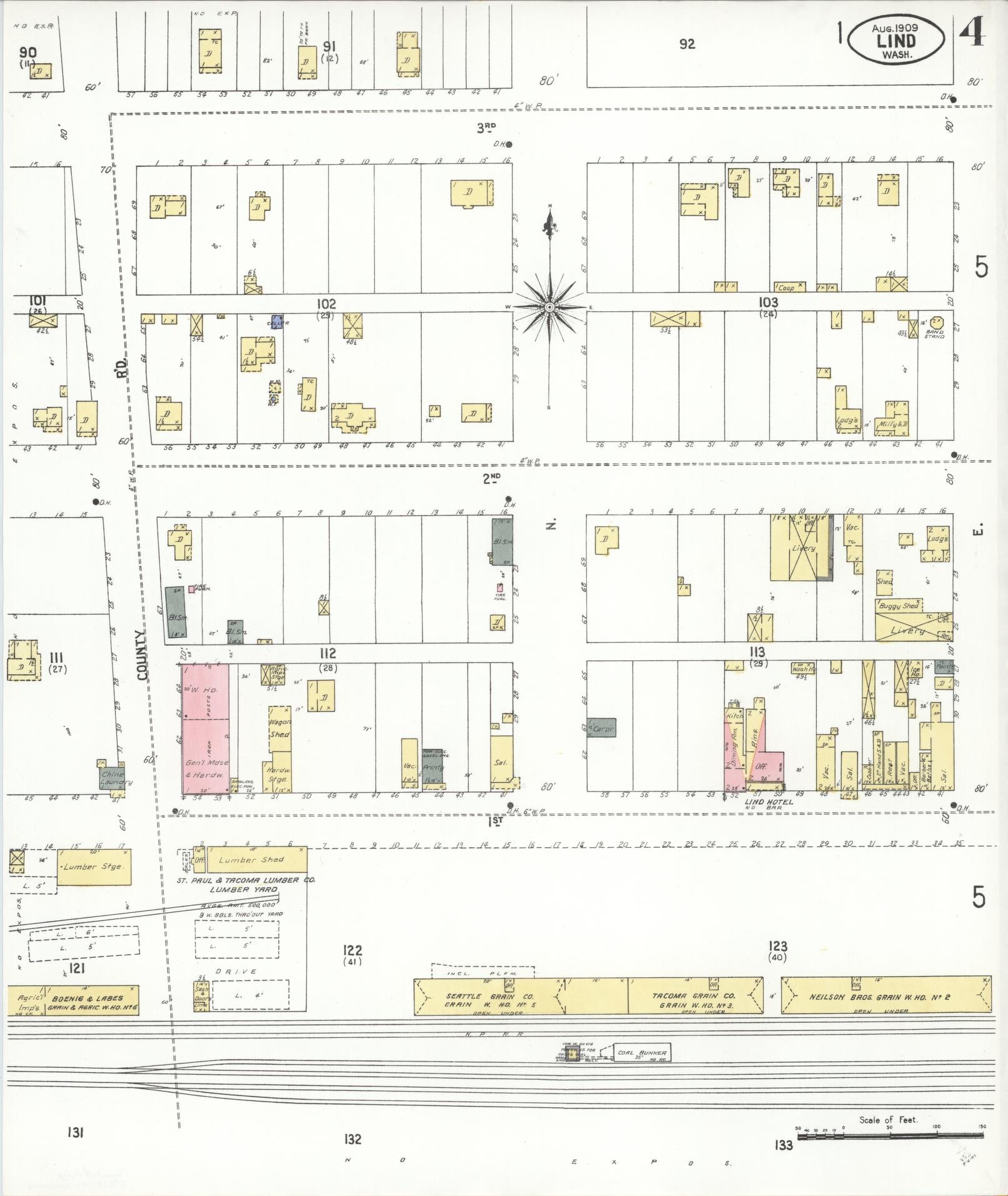 Sanborn Fire Insurance Map from Lind, Adams County, Washington (1909), Sheet #0004 - Complete Map Set gallery image, historic Sanborn map, vintage wall art, Washington Washington