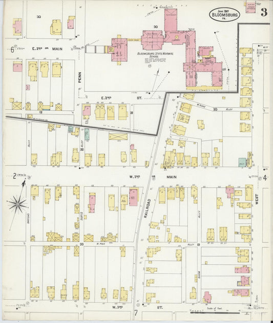 Sanborn Fire Insurance Map from Bloomsburg, Columbia County, Pennsylvania (1907), Sheet #0003 - Historic Sanborn Fire Insurance Map Print, vintage old map wall art, antique decor, genealogy gift, Pennsylvania Pennsylvania map
