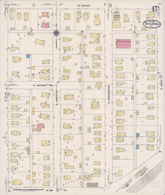 Sanborn Fire Insurance Map from Taylorville, Christian County, Illinois (1922), Sheet #0017 - Historic Sanborn Fire Insurance Map Print, vintage old map wall art, antique decor, genealogy gift, Illinois Illinois map