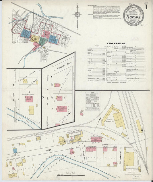 Sanborn Fire Insurance Map from Florence, Fremont County, Colorado (1912), Sheet #0001 - Historic Sanborn Fire Insurance Map Print, vintage old map wall art, antique decor, genealogy gift, Colorado Colorado map
