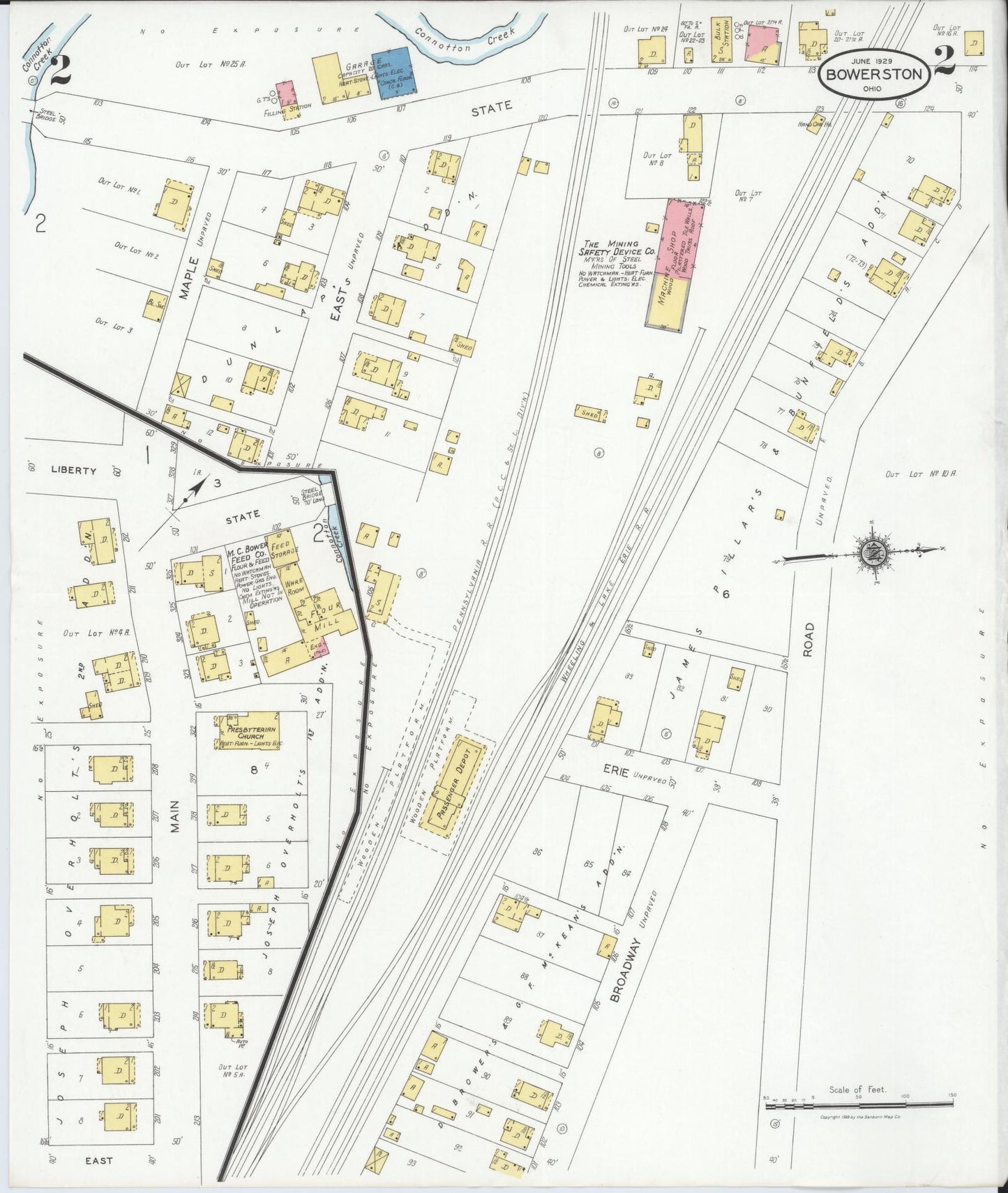 Sanborn Fire Insurance Map from Bowerston, Harrison County, Ohio (1929), Sheet #0002 - Historic Sanborn Fire Insurance Map Print, vintage old map wall art, antique decor, genealogy gift, Ohio Ohio map