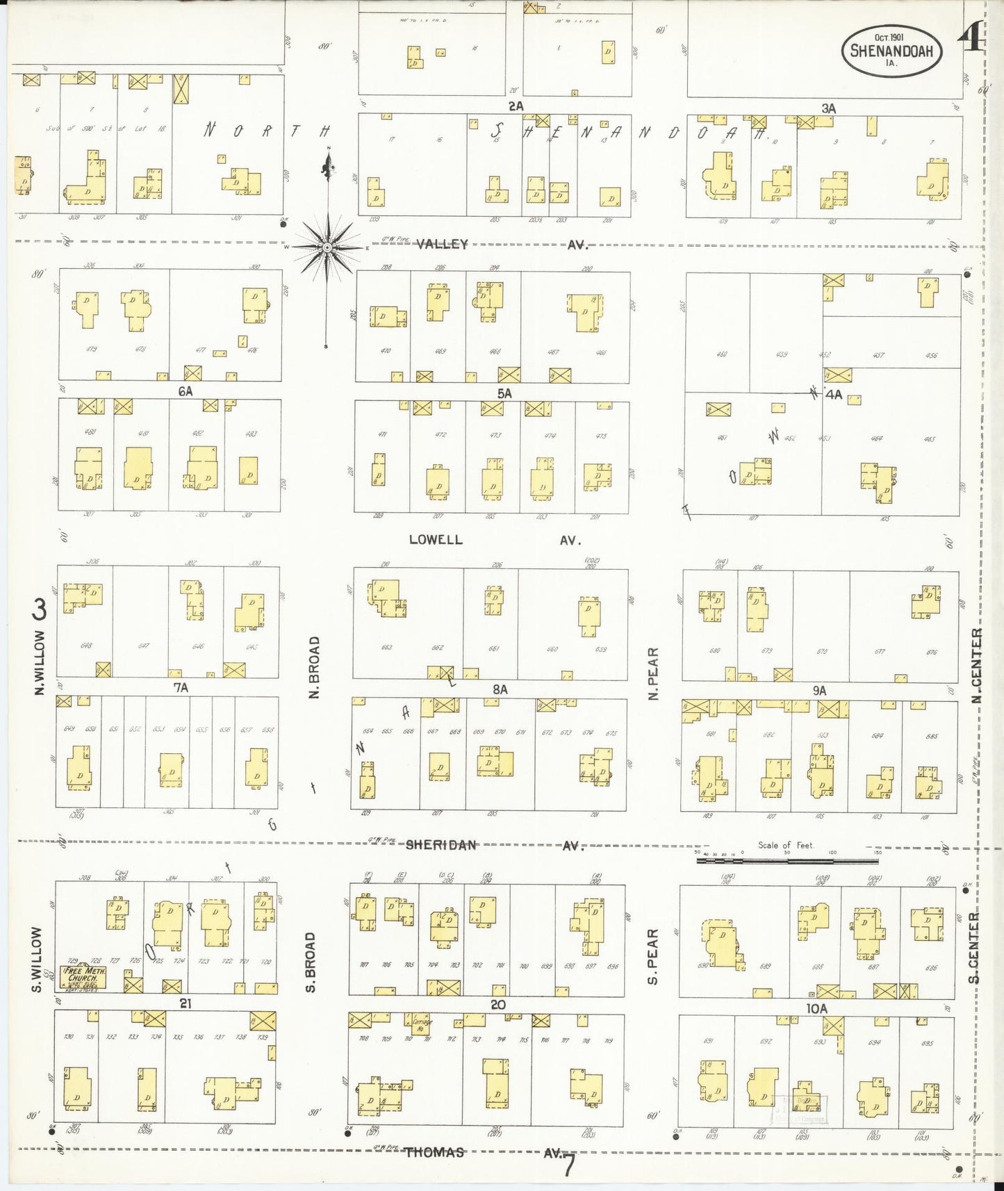 Sanborn Fire Insurance Map from Shenandoah, Page County, Iowa (1901), Sheet #0004 - Historic Sanborn Fire Insurance Map Print, vintage old map wall art