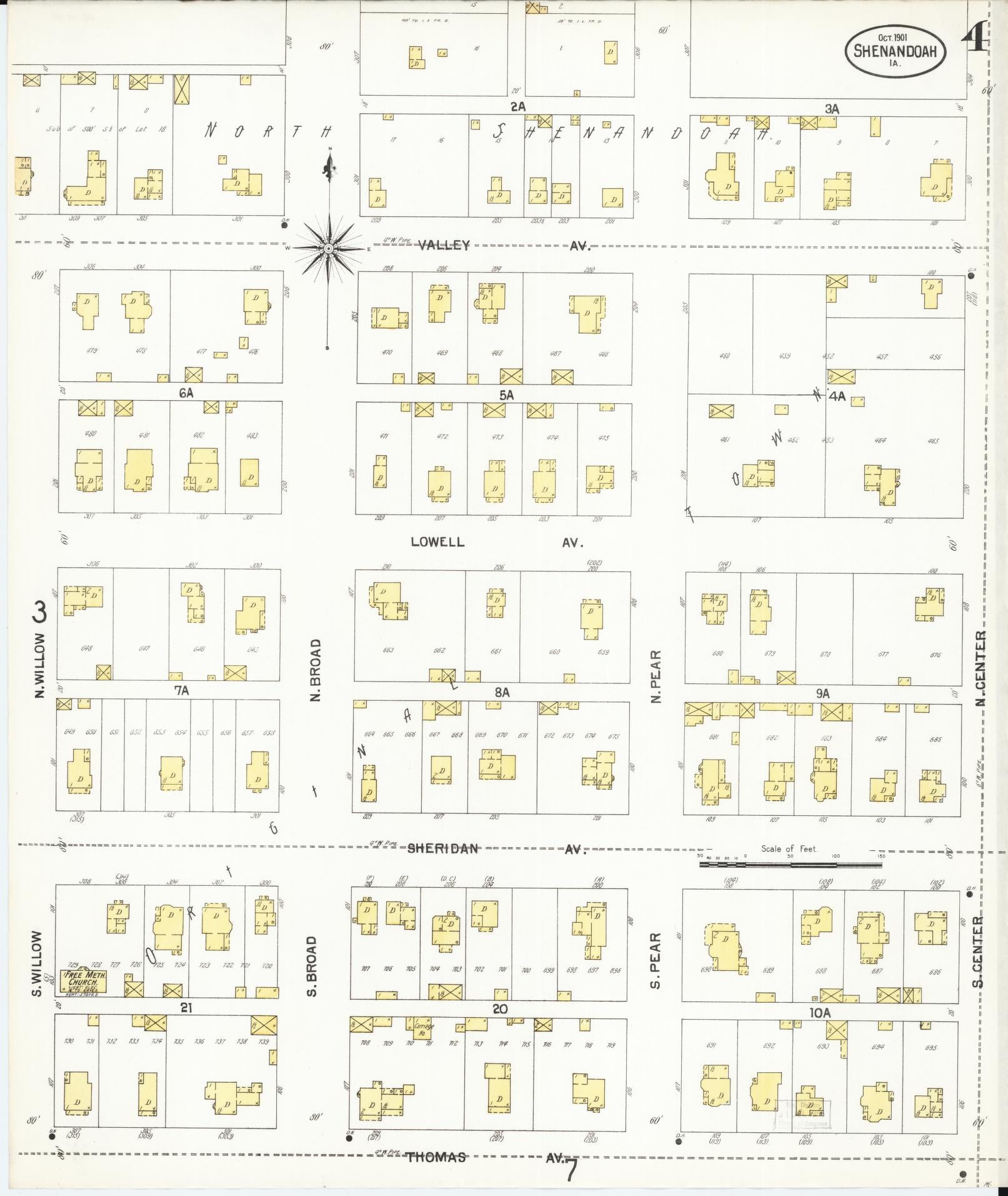 Sanborn Fire Insurance Map from Shenandoah, Page County, Iowa (1901), Sheet #0004 - Historic Sanborn Fire Insurance Map Print, vintage old map wall art