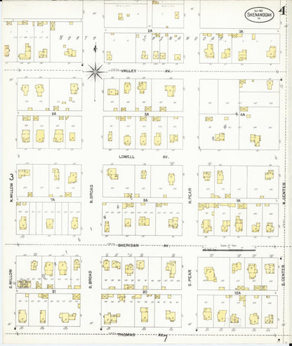 Sanborn Fire Insurance Map from Shenandoah, Page County, Iowa (1901), Sheet #0004 - Historic Sanborn Fire Insurance Map Print, vintage old map wall art