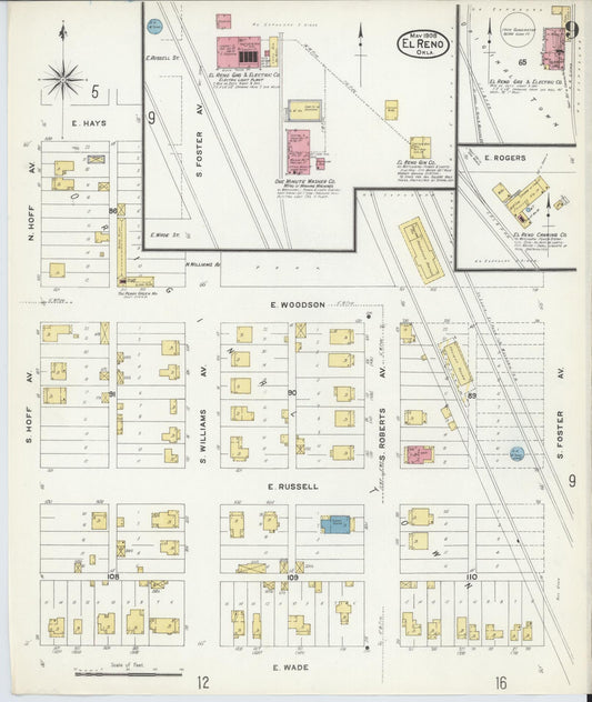 Sanborn Fire Insurance Map from El Reno, Canadian County, Oklahoma (1908), Sheet #0009 - Historic Sanborn Fire Insurance Map Print, vintage old map wall art, antique decor, genealogy gift, Oklahoma Oklahoma map
