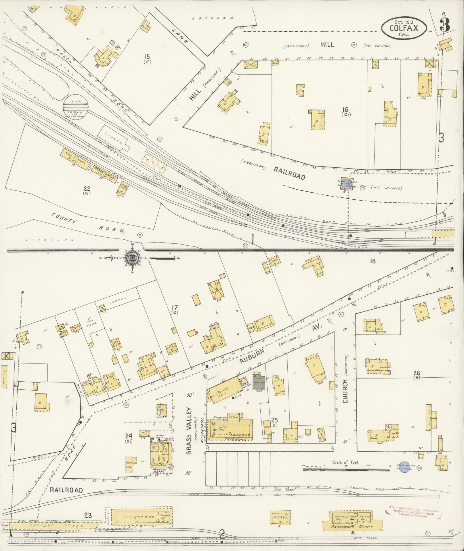 Sanborn Fire Insurance Map from Colfax, Placer County, California (1910), Sheet #0003 - Complete Map Set gallery image, historic Sanborn map, vintage wall art, California California