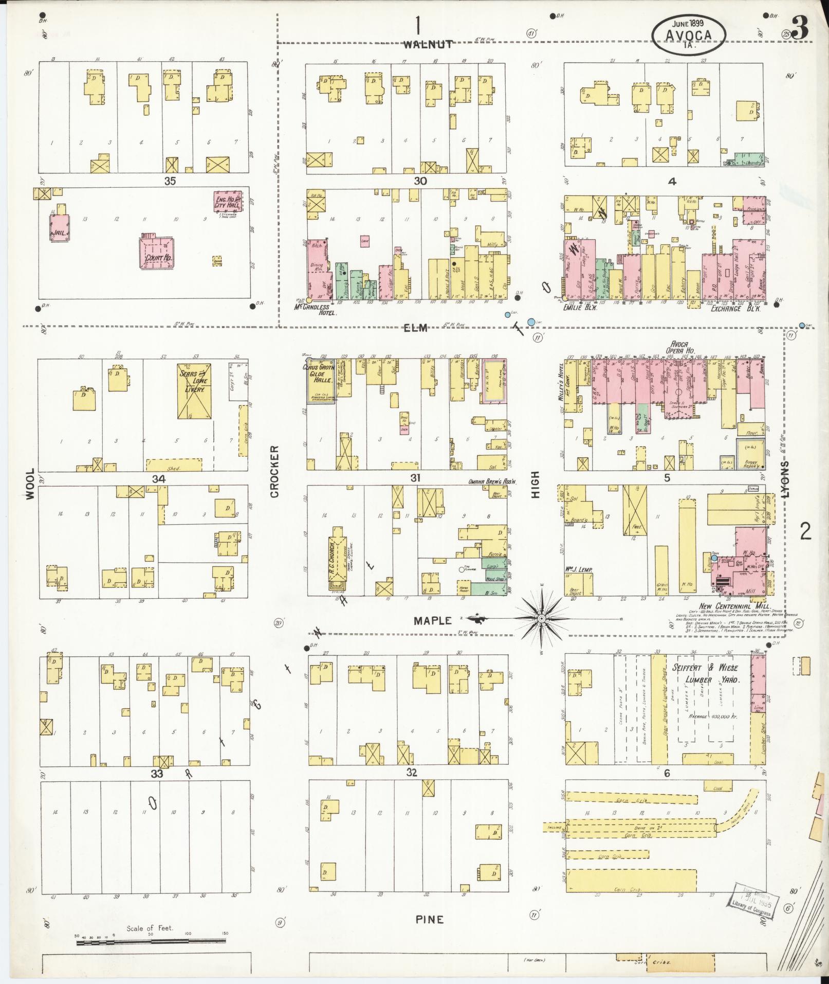 Sanborn Fire Insurance Map from Avoca, Pottawattamie County, Iowa (1899), Sheet #0003 - Historic Sanborn Fire Insurance Map Print, vintage old map wall art