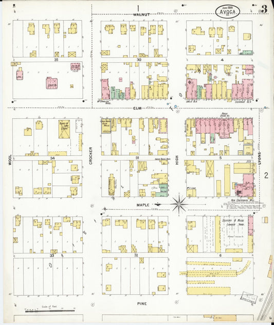 Sanborn Fire Insurance Map from Avoca, Pottawattamie County, Iowa (1899), Sheet #0003 - Historic Sanborn Fire Insurance Map Print, vintage old map wall art