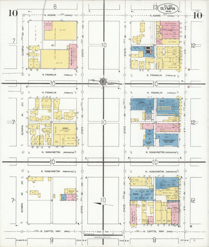 Sanborn Fire Insurance Map from Olympia, Thurston County, Washington (1924), Sheet #0010 - Complete Map Set gallery image, historic Sanborn map, vintage wall art, Washington Washington