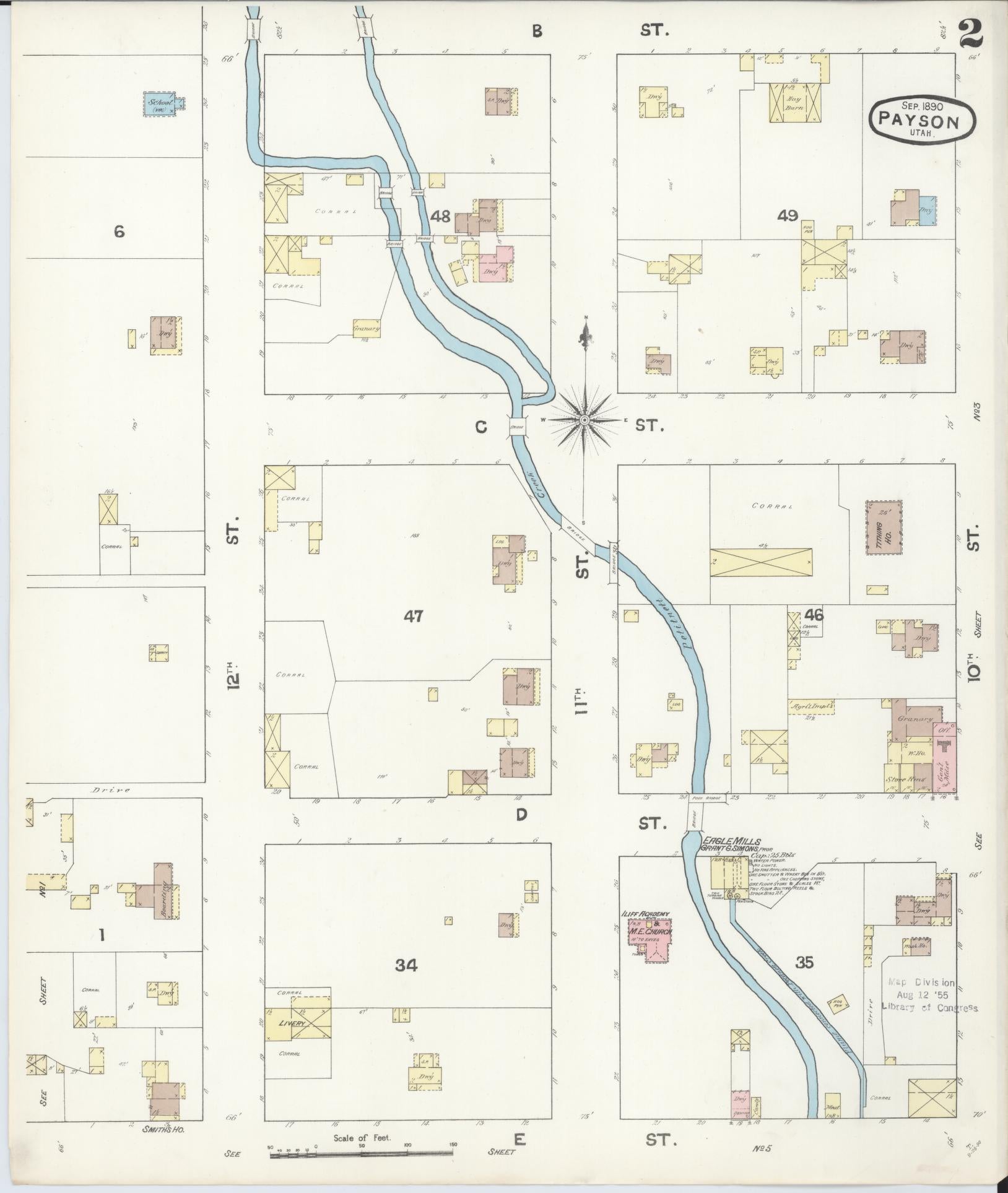 Sanborn Fire Insurance Map from Payson, Utah County, Utah (1890), Sheet #0002 - Complete Map Set gallery image, historic Sanborn map, vintage wall art, Payson Utah