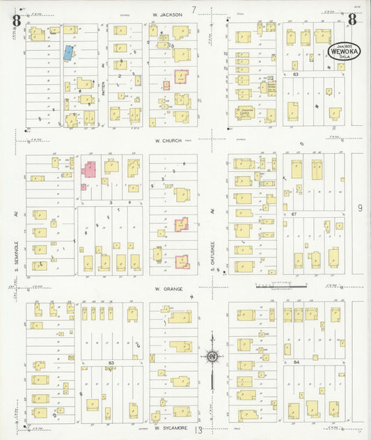 Sanborn Fire Insurance Map from Wewoka, Seminole County, Oklahoma (1930), Sheet #0008 - Historic Sanborn Fire Insurance Map Print, vintage old map wall art, antique decor, genealogy gift, Oklahoma Oklahoma map