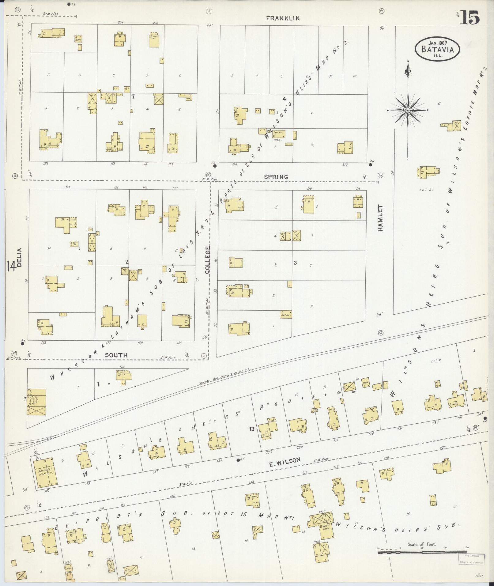 Sanborn Fire Insurance Map from Batavia, Kane County, Illinois (1907), Sheet #0015 - Historic Sanborn Fire Insurance Map Print, vintage old map wall art, antique decor, genealogy gift, Illinois Illinois map