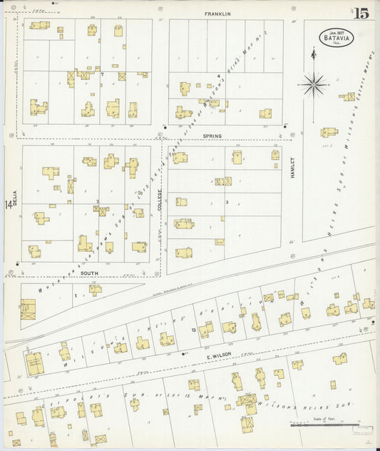 Sanborn Fire Insurance Map from Batavia, Kane County, Illinois (1907), Sheet #0015 - Historic Sanborn Fire Insurance Map Print, vintage old map wall art, antique decor, genealogy gift, Illinois Illinois map