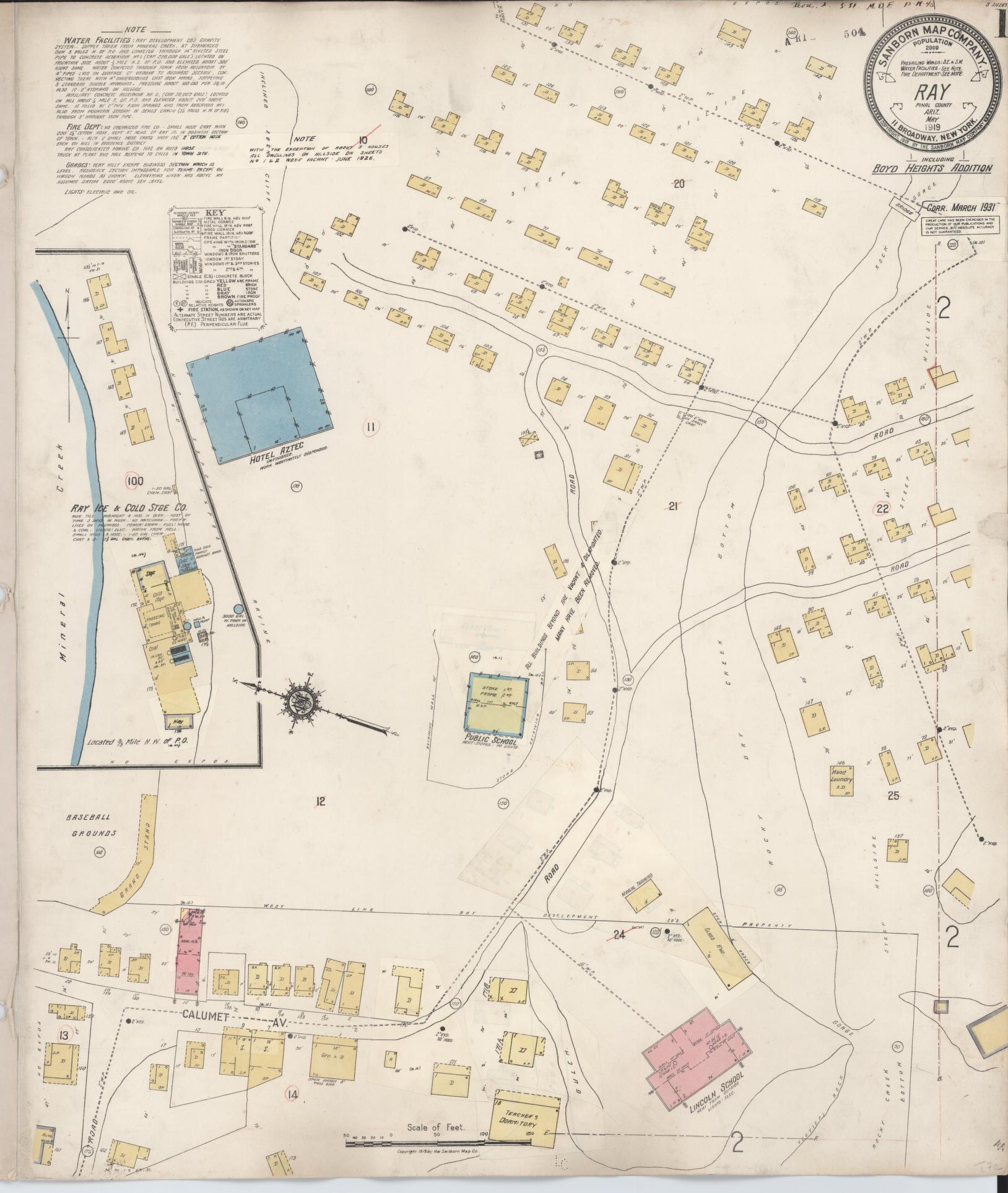 Sanborn Fire Insurance Map from Ray, Pinal County, Arizona (1931), Sheet #0001 - Complete Map Set gallery image, historic Sanborn map, vintage wall art, Arizona Arizona