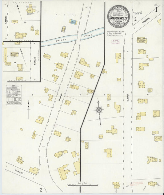 Sanborn Fire Insurance Map from Harpursville, Broome County, New York (1912), Sheet #0001 - Complete Map Set gallery image, historic Sanborn map, vintage wall art, New York New York