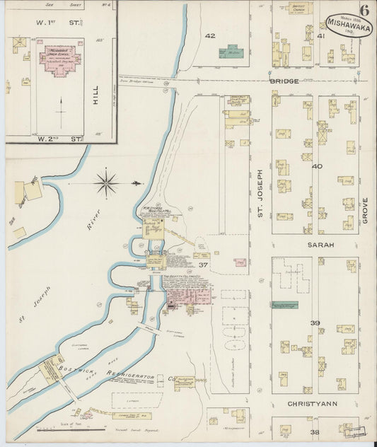 Sanborn Fire Insurance Map from Mishawaka, Saint Joseph County, Indiana (1886), Sheet #0006 - Historic Sanborn Fire Insurance Map Print, vintage old map wall art, antique decor, genealogy gift, Indiana Indiana map