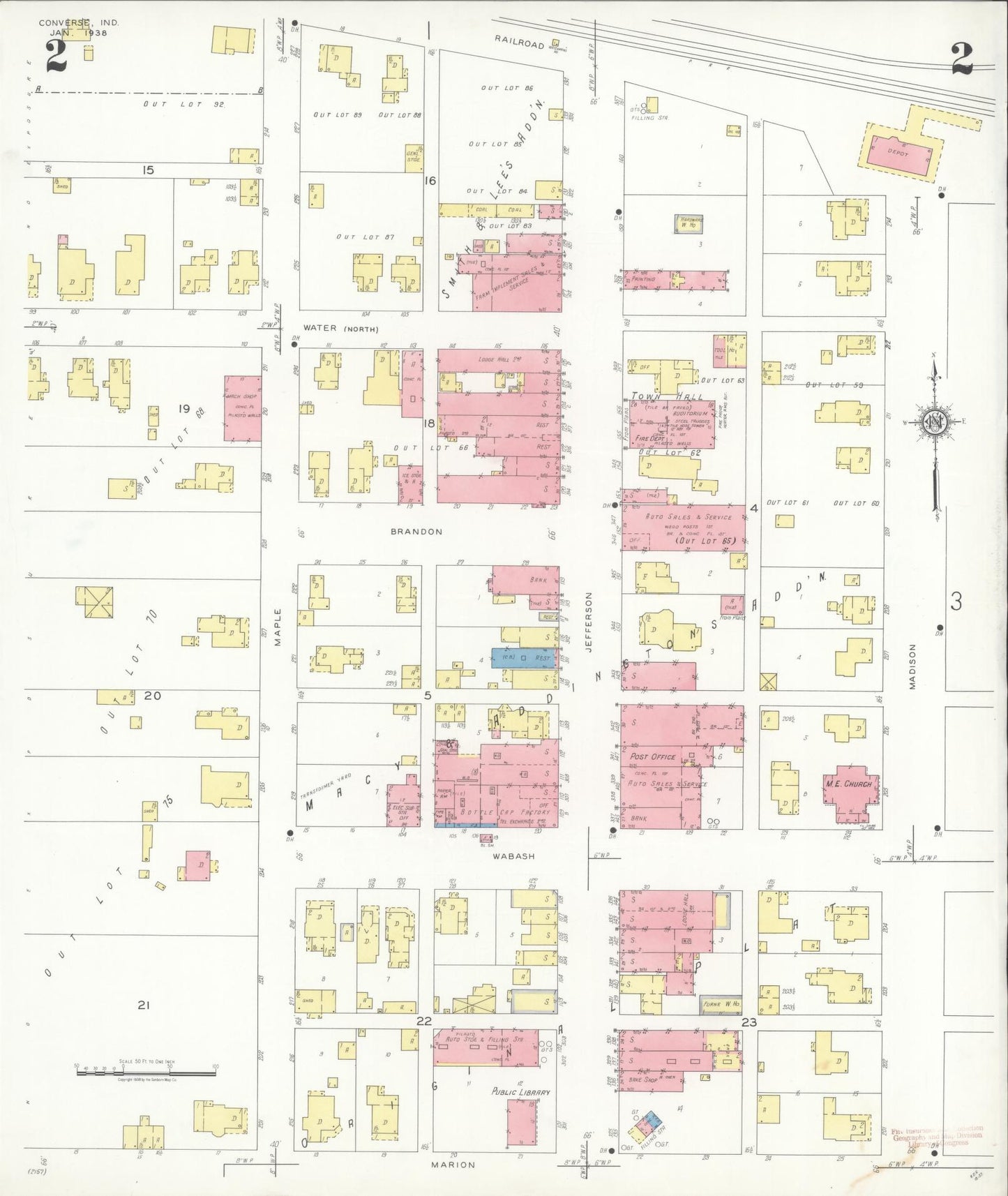 Sanborn Fire Insurance Map from Converse, Miami County, Indiana (1938), Sheet #0002 - Complete Map Set gallery image, historic Sanborn map, vintage wall art, Indiana Indiana