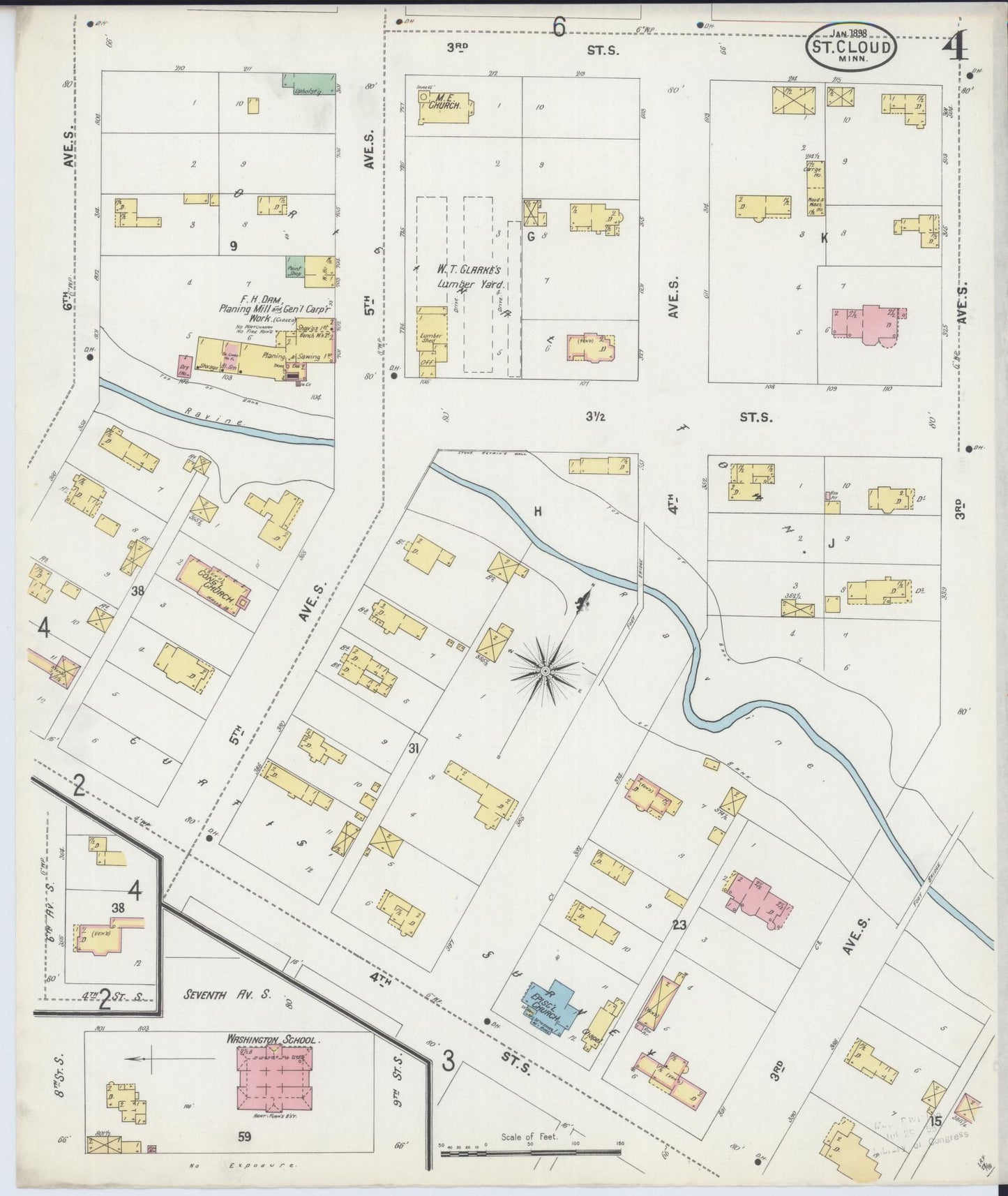 Sanborn Fire Insurance Map from Saint Cloud, Stearns, Benton, and Sherburne Counties, Minnesota (1898), Sheet #0004 - Complete Map Set gallery image, historic Sanborn map, vintage wall art, Minnesota Minnesota