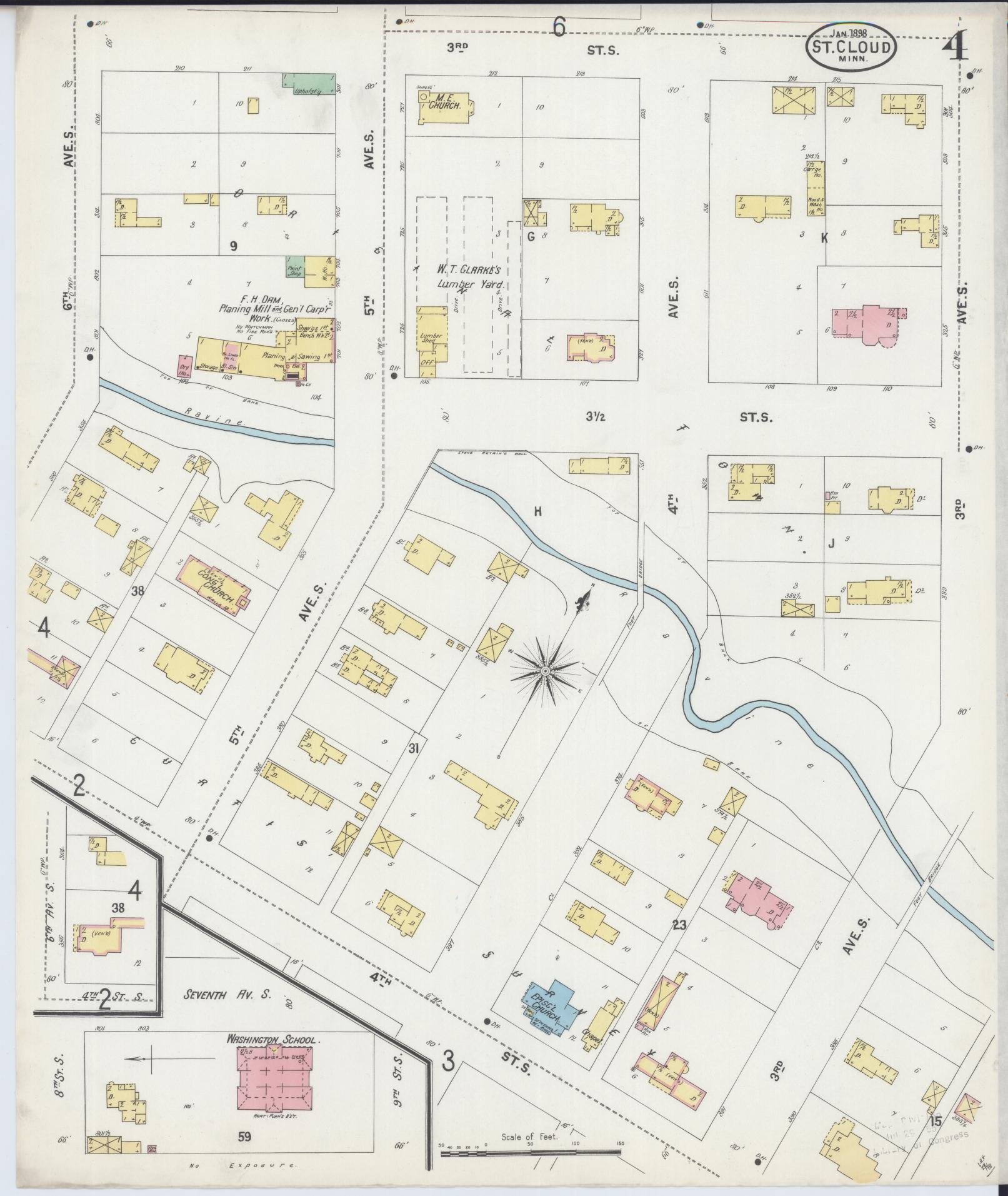Sanborn Fire Insurance Map from Saint Cloud, Stearns, Benton, and Sherburne Counties, Minnesota (1898), Sheet #0004 - Complete Map Set gallery image, historic Sanborn map, vintage wall art, Minnesota Minnesota