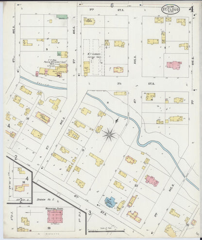 Sanborn Fire Insurance Map from Saint Cloud, Stearns, Benton, and Sherburne Counties, Minnesota (1898), Sheet #0004 - Complete Map Set gallery image, historic Sanborn map, vintage wall art, Minnesota Minnesota