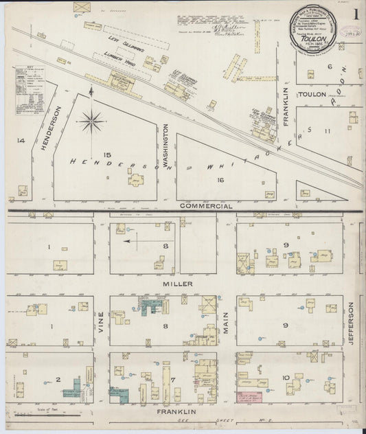 Sanborn Fire Insurance Map from Toulon, Stark County, Illinois (1886), Sheet #0001 - Historic Sanborn Fire Insurance Map Print, vintage old map wall art, antique decor, genealogy gift, Illinois Illinois map